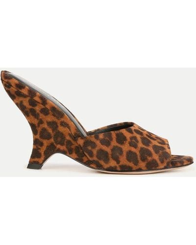 Veronica Beard Mila Leopard Suede Sculpted Wedge Slide Sandal - Brown