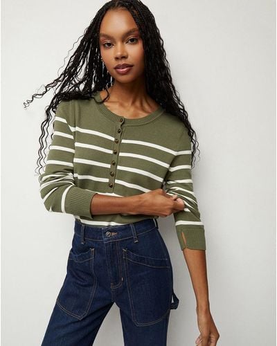 Veronica Beard Dianora Striped Knit Top Army Off-white - Green
