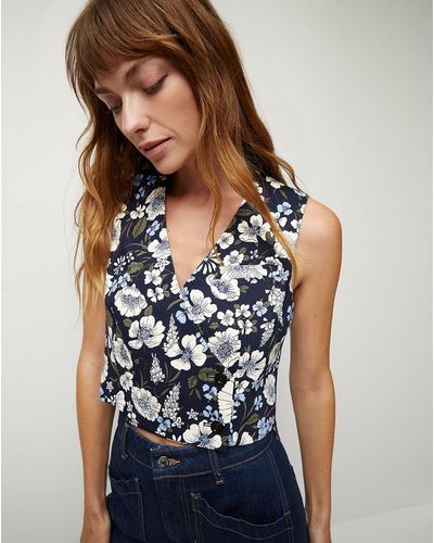 Veronica Beard Brinkley Floral Crop Top - Blue