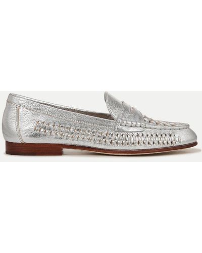 Veronica Beard Penny Woven Metallic Leather Loafer - White