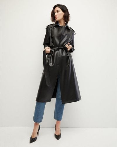 Veronica Beard Conneley Vegan Leather Dickey Trench Coat - Blue