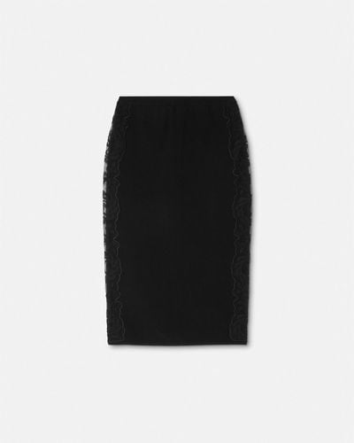 Versace Barocco Lace Knit Midi Skirt - Black