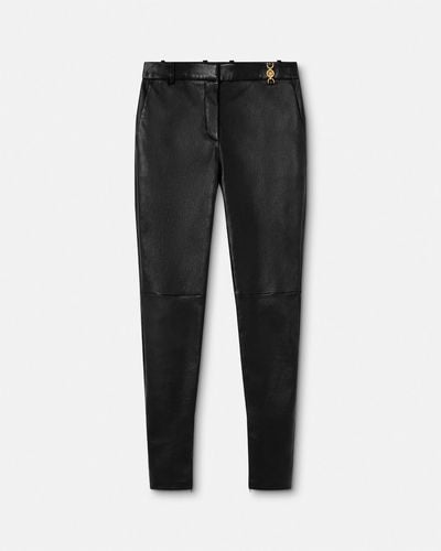 Versace Slim Fit Leather Pants - Black