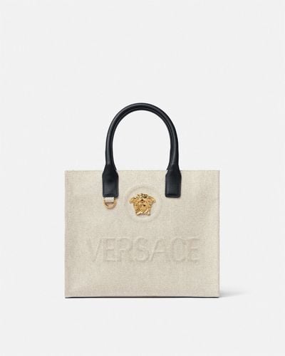 Versace La Medusa Canvas Small Tote Bag - Natural