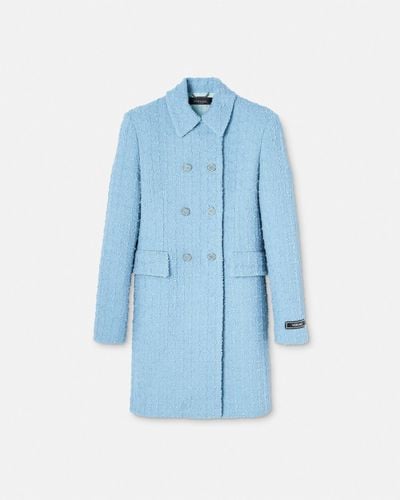 Versace Heritage Tweed A-line Long Coat - Blue