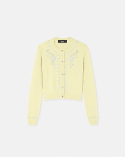 Versace Embroidered Cashmere Knit Cardigan - Yellow