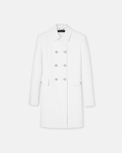 Versace Crêpe Double-breasted A-line Coat - White