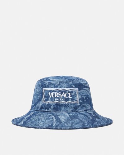 Versace Barocco Denim Logo Bucket Hat - Blue