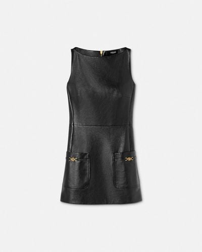 Versace Leather Shift Mini Dress - Black