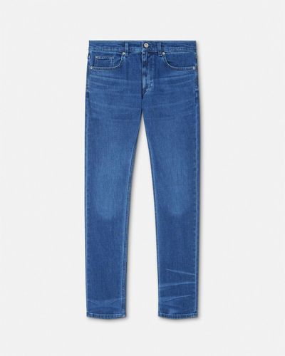 Versace Embroidered Slim Fit Jeans - Blue