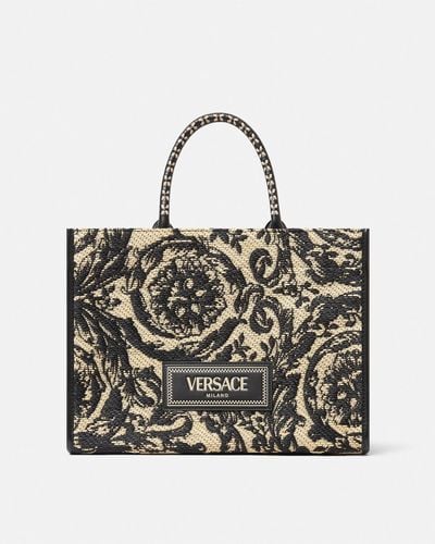 Versace Barocco Athena Raffia Medium Tote Bag - Black