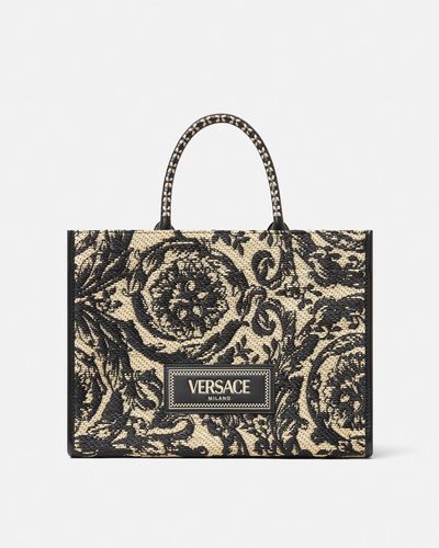 Versace Barocco Athena Raffia Tote Bag - Black
