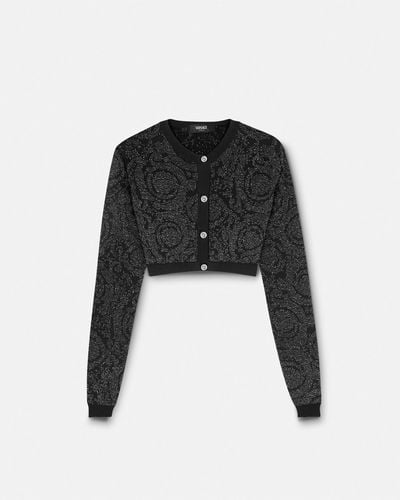 Versace Barocco Lurex Crop Knit Cardigan - Black