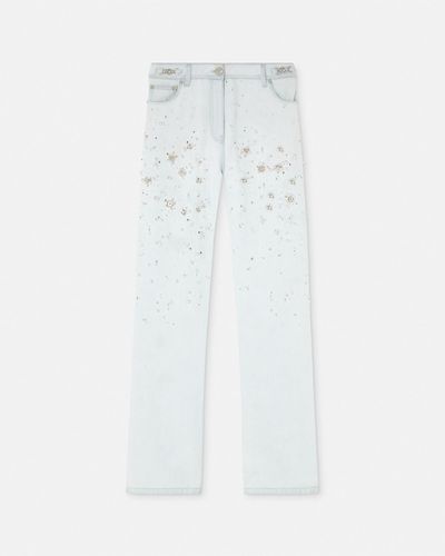 Versace Embellished Boyfriend Jeans - White