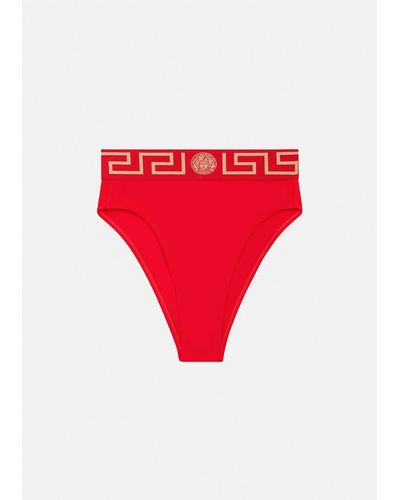 Versace Greca Border High Waist Bikini Bottoms - Red