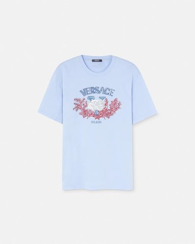 Versace Embroidered College Coral T-shirt - Blue