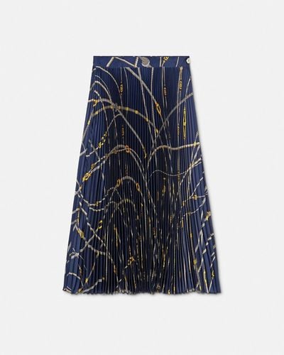 Versace Greca Nautical Pleated Midi Skirt - Blue