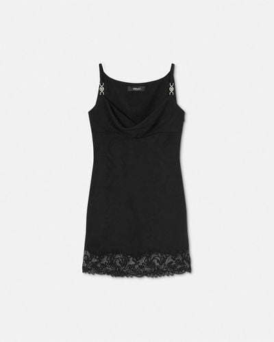 Versace Barocco Lace Cowl Slip Mini Dress - Black
