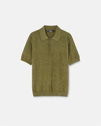 Versace Barocco Knit Polo Shirt - Green