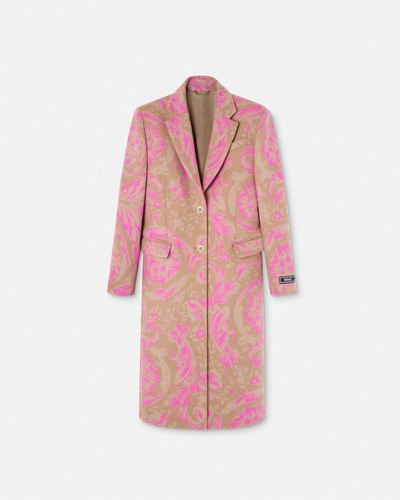 Versace Barocco Stencil Wool Overcoat - Pink