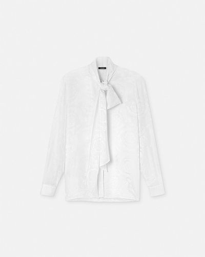 Versace Barocco Silk Lavallière Shirt - White