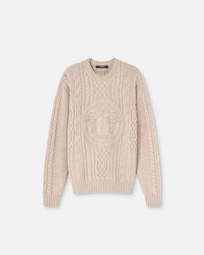 Versace Medusa Cable-knit Sweater - Natural