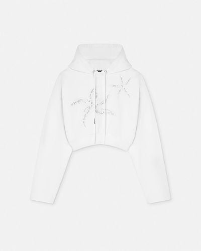 Versace Embroidered Crop Hoodie - White