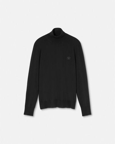 Versace Embroidered Turtleneck Sweater - Black