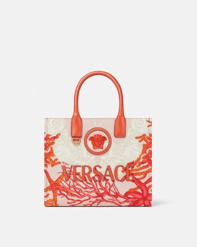 Versace La Medusa Barocco Sea Small Canvas Tote Bag - Red