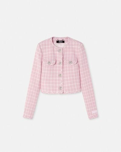 Versace Contrasto Tweed Cardigan Jacket - Pink
