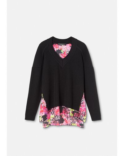 Versace Logo Orchid Knit Sweater - Black