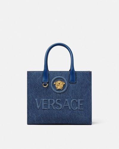 Versace La Medusa Denim Small Tote Bag - Blue