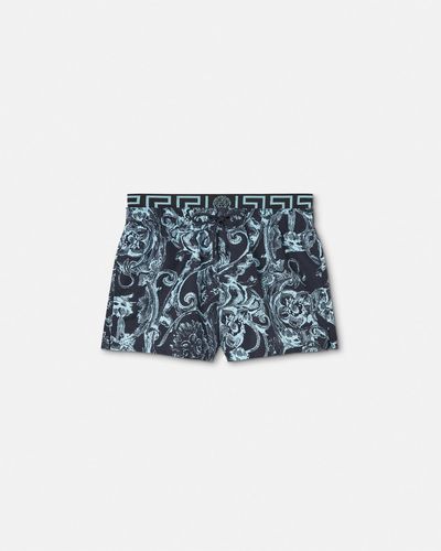 Versace Barocco Stencil Swim Shorts - Blue