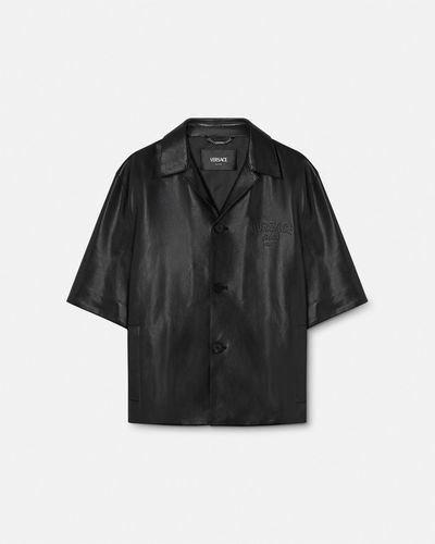 Versace Smooth Leather Camp Shirt - Black