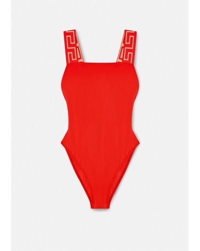 Versace Greca Border One-piece Swimsuit - Red