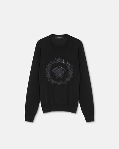 Versace Embroidered Medusa Cartouche Sweater - Black