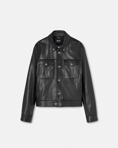 Versace Leather Blouson Jacket - Black
