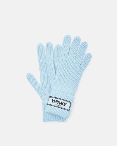 Versace 90s Vintage Logo Knit Gloves - Blue