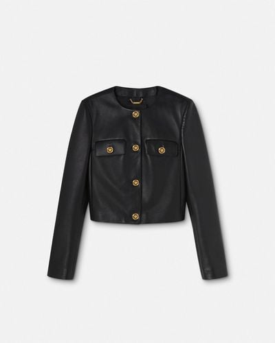 Versace Leather Cardigan Jacket - Black