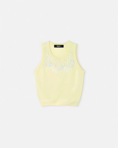Versace Embroidered Cashmere Knit Top - Yellow