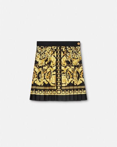 Versace Barocco Pleated Silk Skirt - Natural