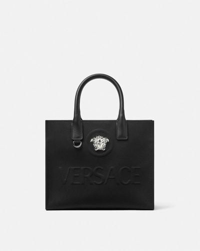 Versace La Medusa Canvas Small Tote Bag - Black