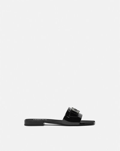 Versace Medusa Buckle Leather Flat Sandals - White