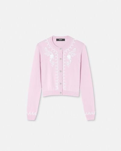 Versace Embroidered Cashmere Knit Cardigan - Pink