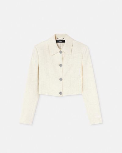 Versace Malfilé Silk-blend Crop Jacket - Natural