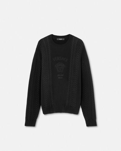 Versace Medusa Milano Cable-knit Sweater - Black