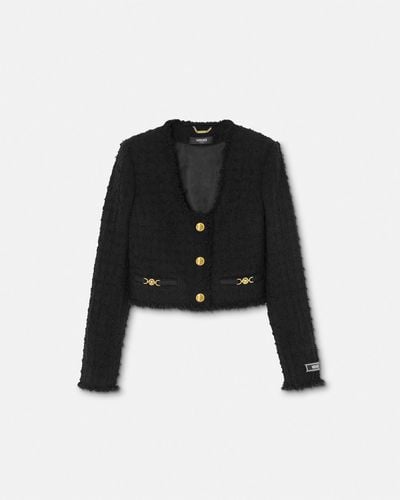Versace Heritage Tweed Crop Cardigan Jacket - Black