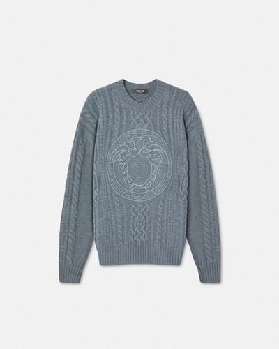 Versace Medusa Cable-knit Sweater - Blue