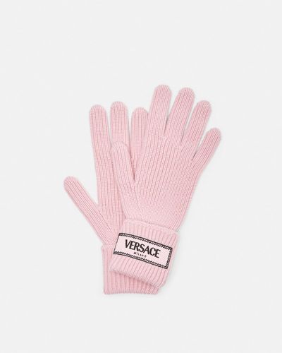 Versace 90s Vintage Logo Knit Gloves - Pink