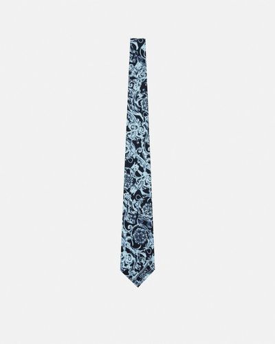 Versace Barocco Stencil Silk Tie - Blue